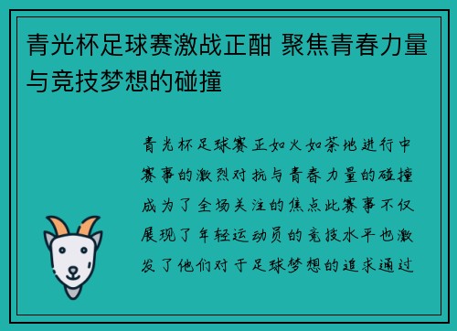 青光杯足球赛激战正酣 聚焦青春力量与竞技梦想的碰撞